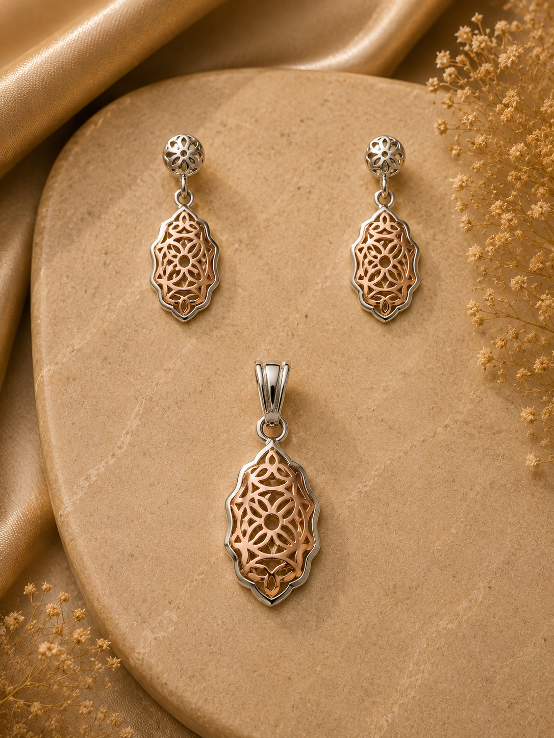 92.5 Rose Gold Silver Pendat Set